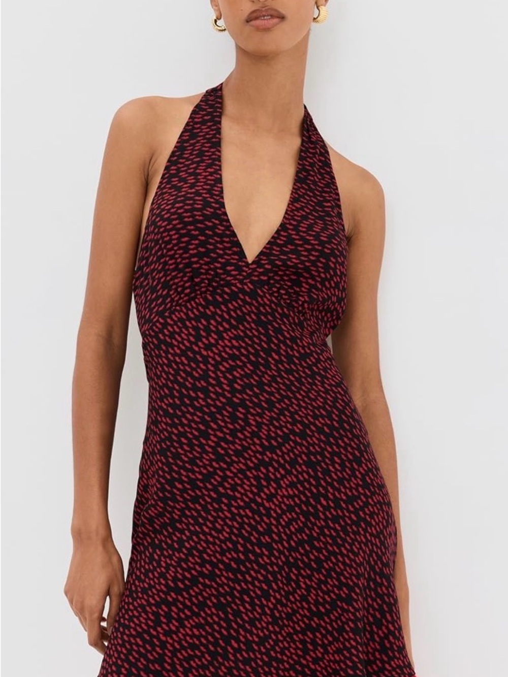 Reformation Black and Red Halter Midi Dress